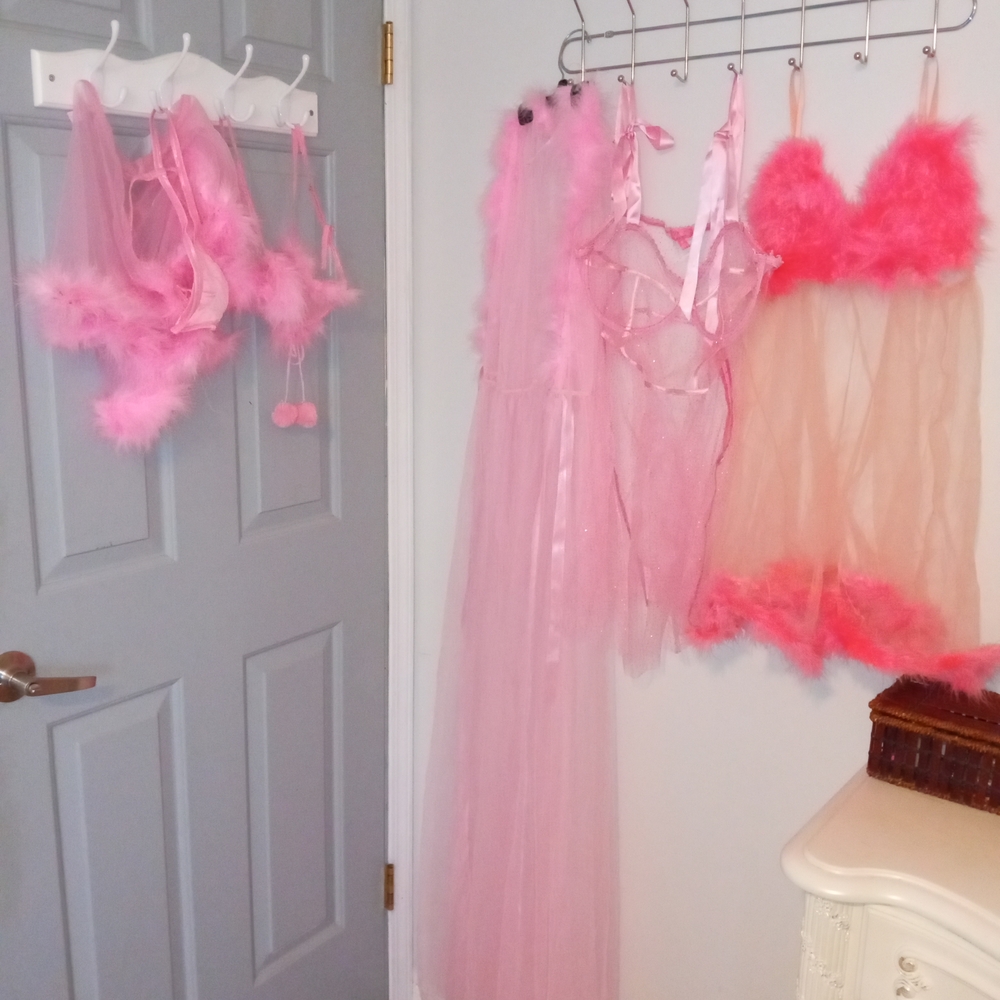 Sugar Thrillz Bundle Pink Marabou Fur Robe, Mini Dresses, and Lingerie Set